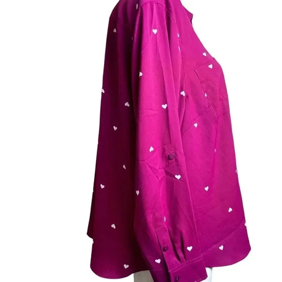 Talbots Women's Pink Heart Chiffon Long Sleeve Collared Button Down Blouse NWT - Picture 5 of 12